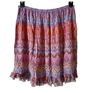 Dress Barn Boho Multi-colored Pattern Ruffle Hem Mini Skirt, M